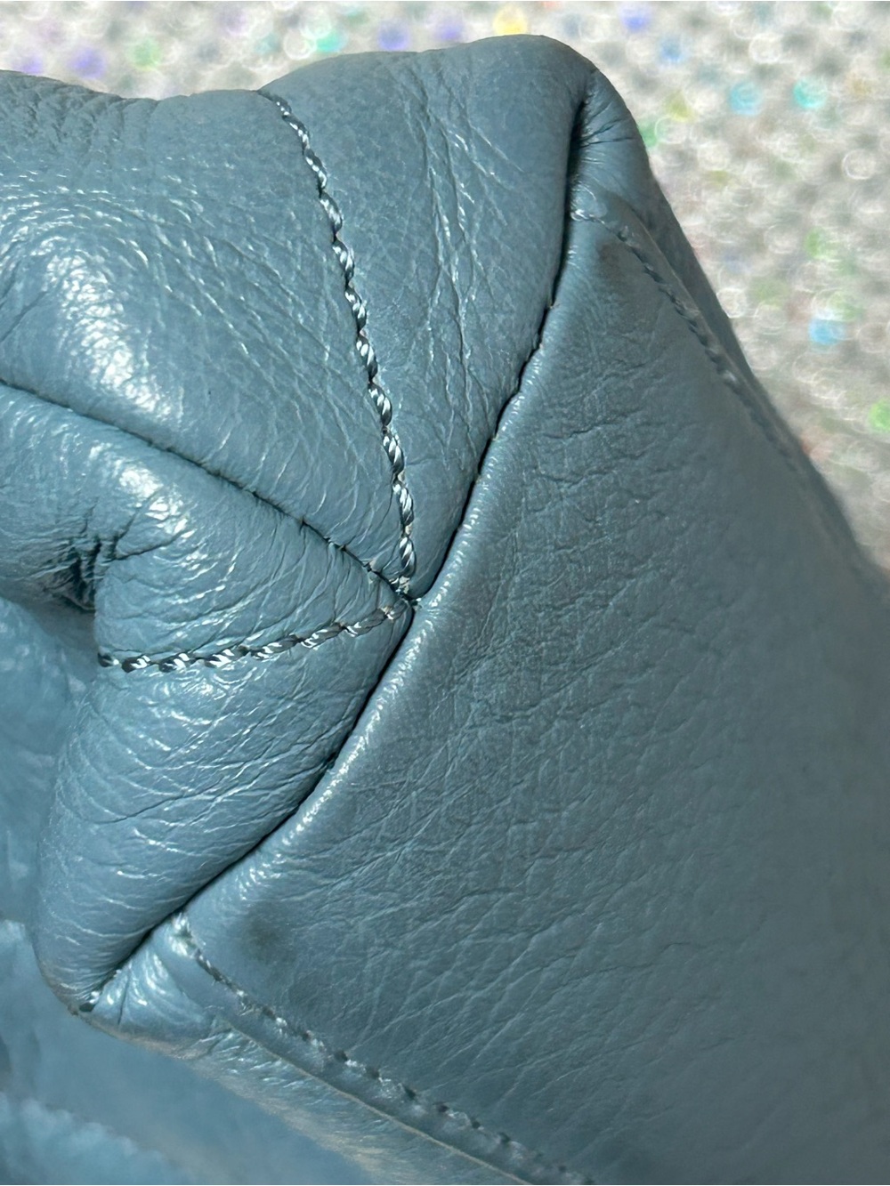 Sharif Sky Blue Quilted Shoulder Bag with Heart Charm Approx. 14 x 8 x 3 - Picture 15 of 17